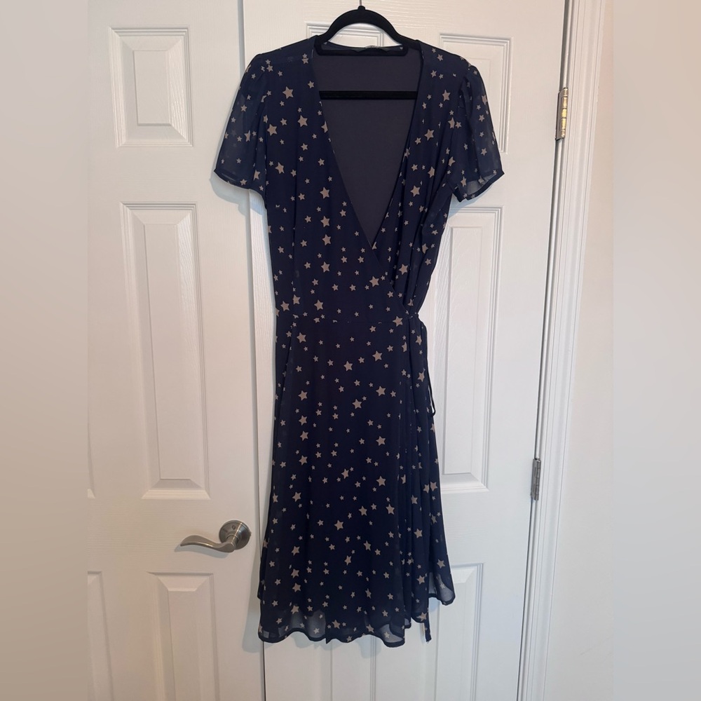 eShakti Navy Star Pattern Midi Dress